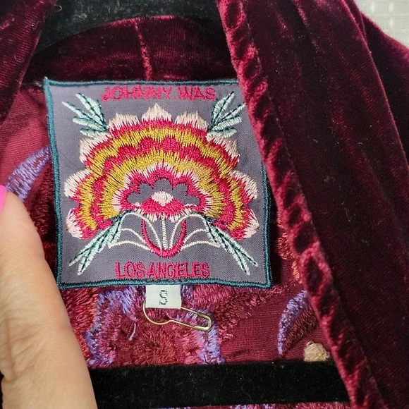 JOHNNY WAS Marcella Velvet Duster Silk Blend Embroidered S Wine - Picture 4 of 10